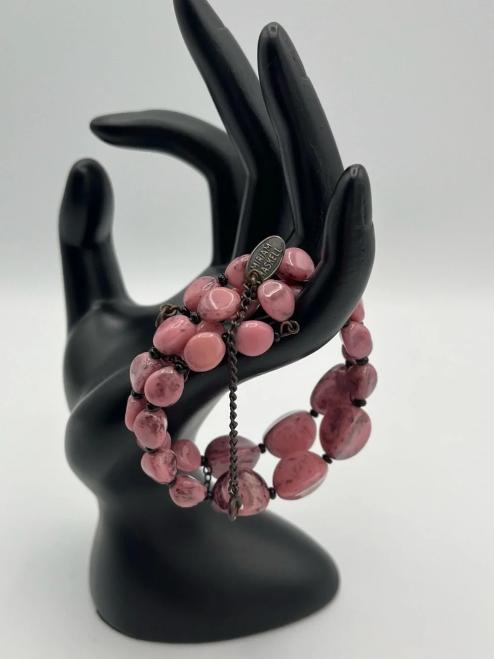 Rare Signed Miriam Haskell Mint Pink Art Glass Necklace Bracelet Set